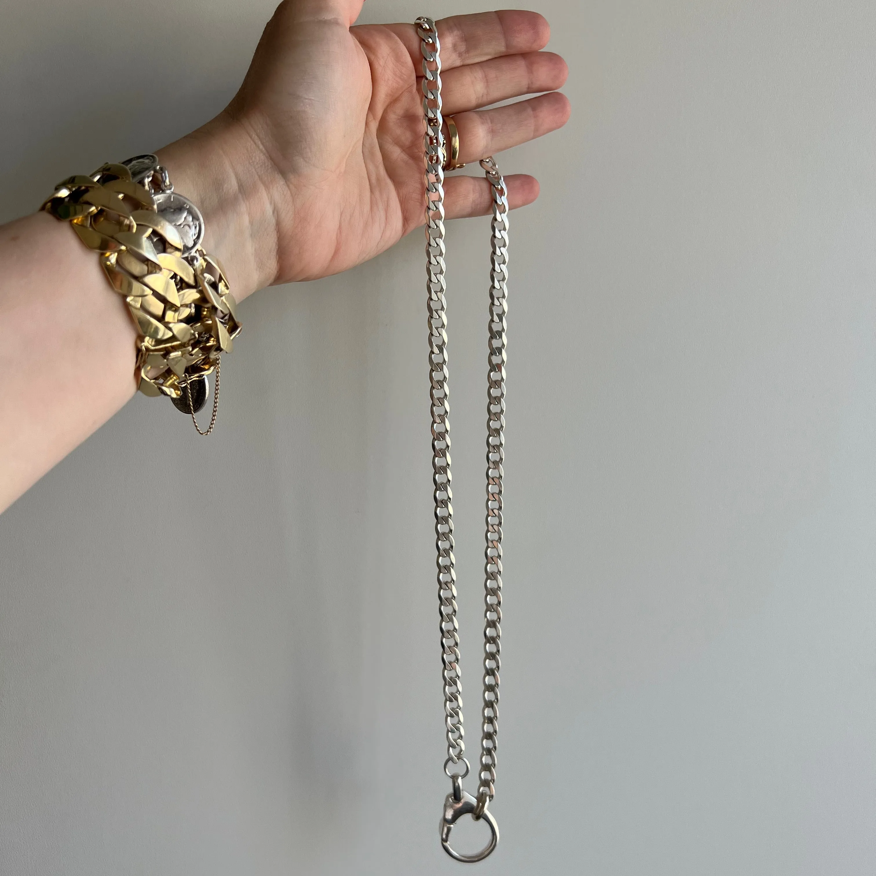 reimagined V I N T A G E // curb with a clip / sterling silver curb chain with oversized clip pendant holder clasp / 24.5, 50g