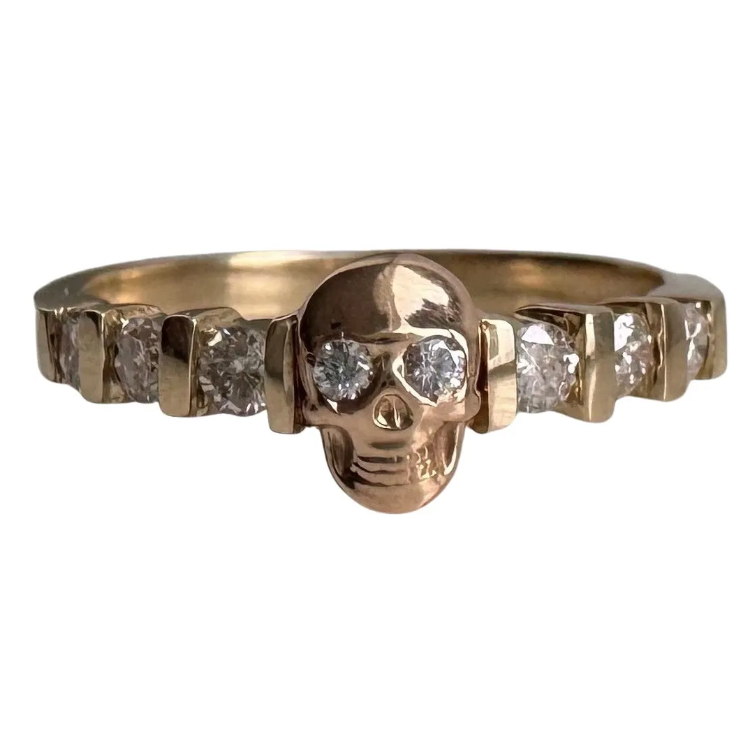 reimagined V I N T A G E // memento mori / 14k and 10k yellow gold and diamond skull ring / Memento Mori / size 5.5