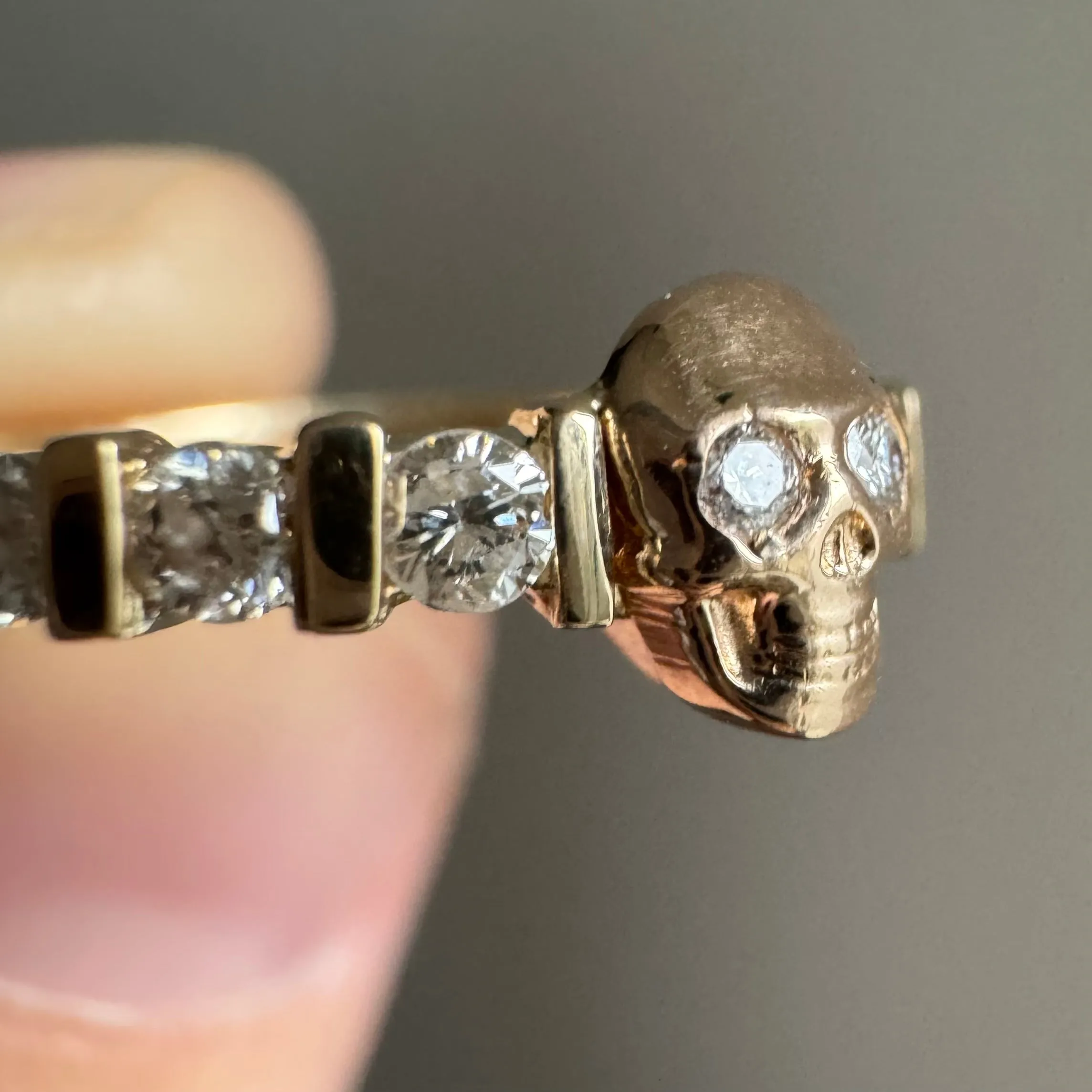 reimagined V I N T A G E // memento mori / 14k and 10k yellow gold and diamond skull ring / Memento Mori / size 5.5