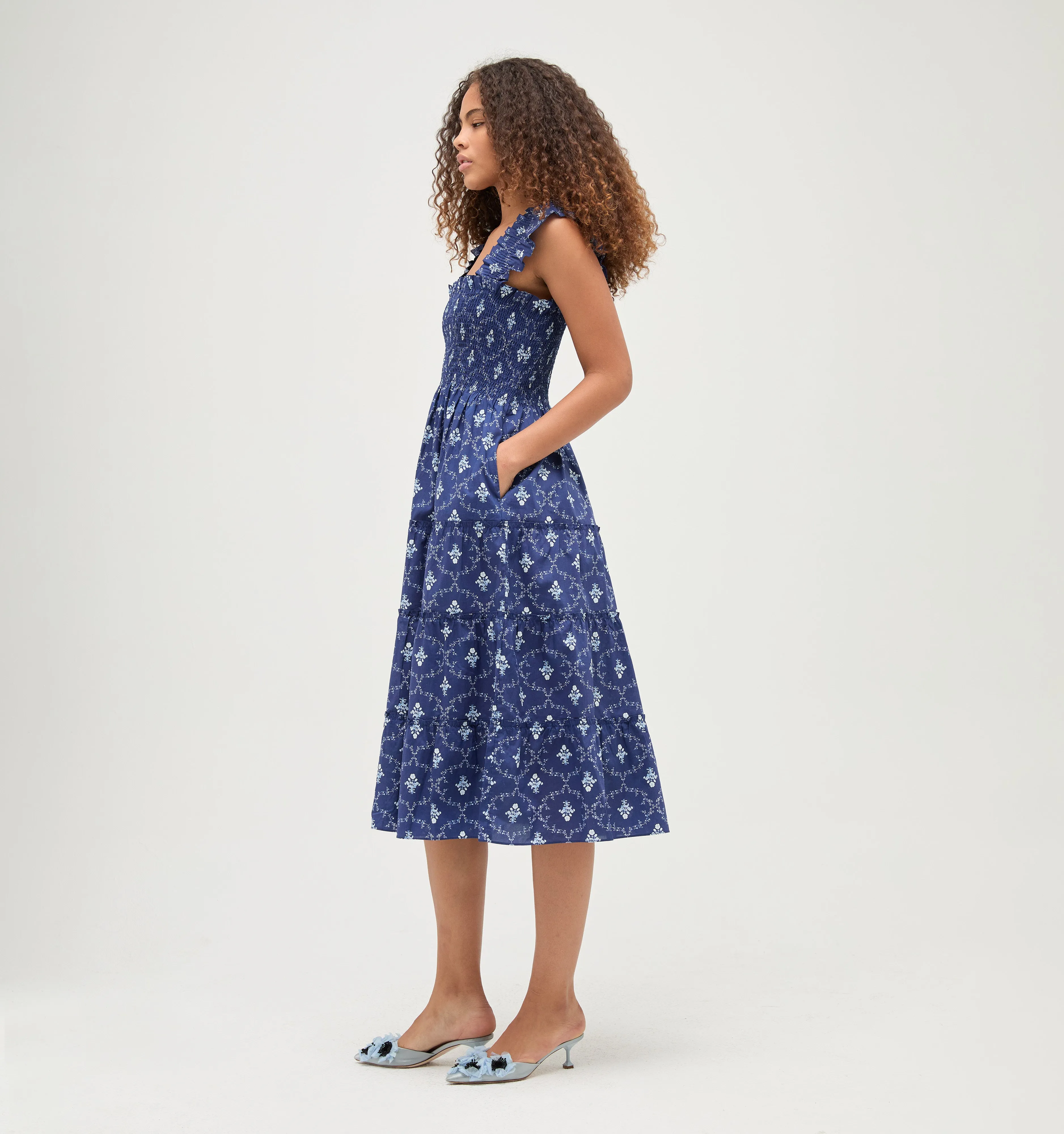 The Ellie Nap Dress - Navy Trellis