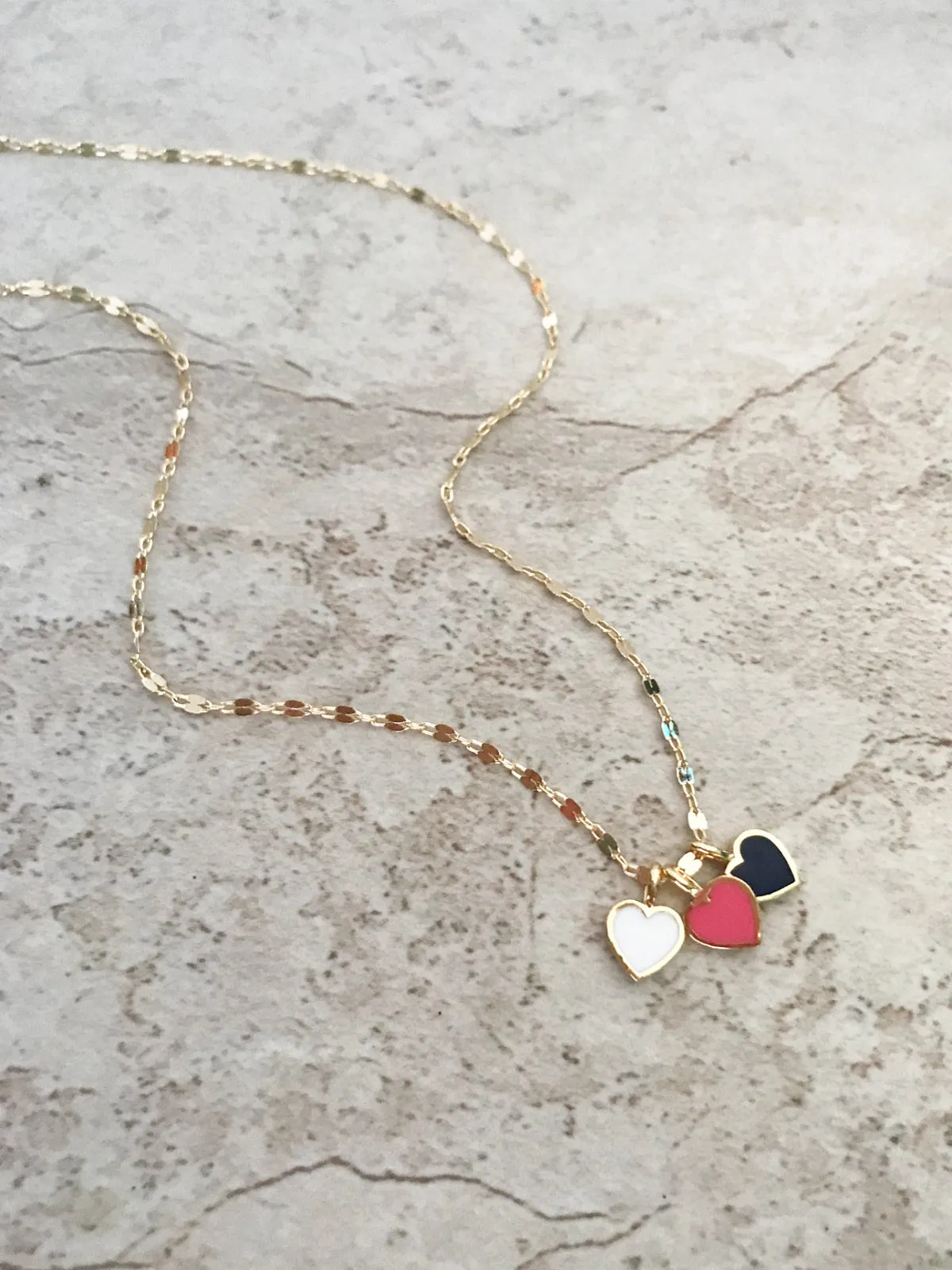 Triple Enamel Hearts Necklace