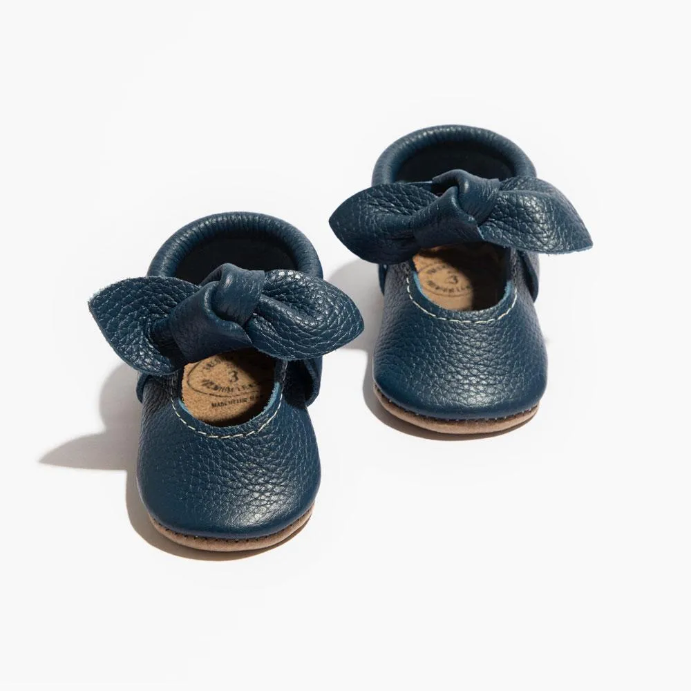 True Navy Knotted Bow Baby Shoe