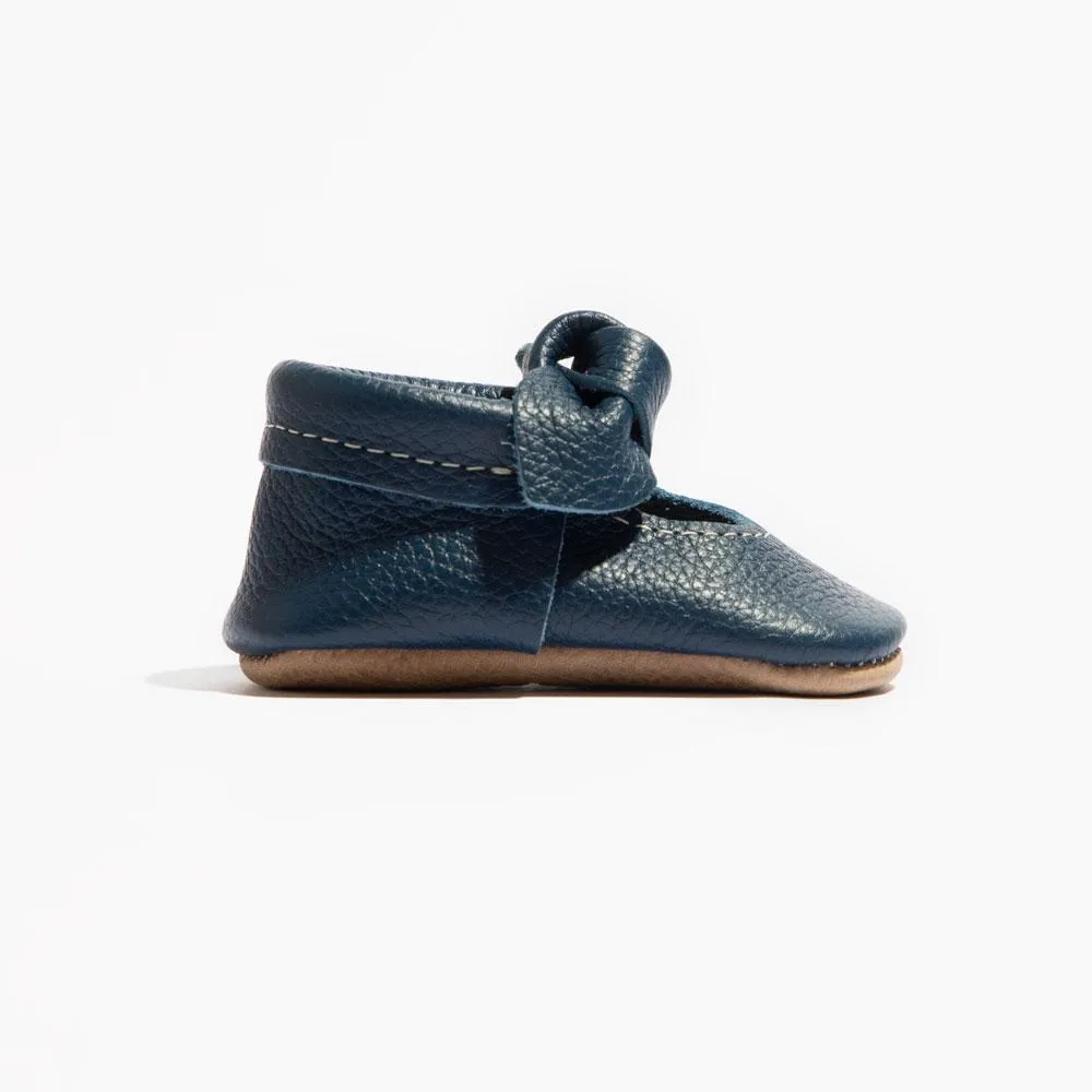 True Navy Knotted Bow Baby Shoe