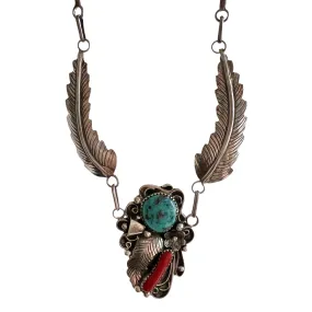 V I N T A G E // Angela's feathers / sterling silver artisan necklace by Angela Lee / turquoise and coral