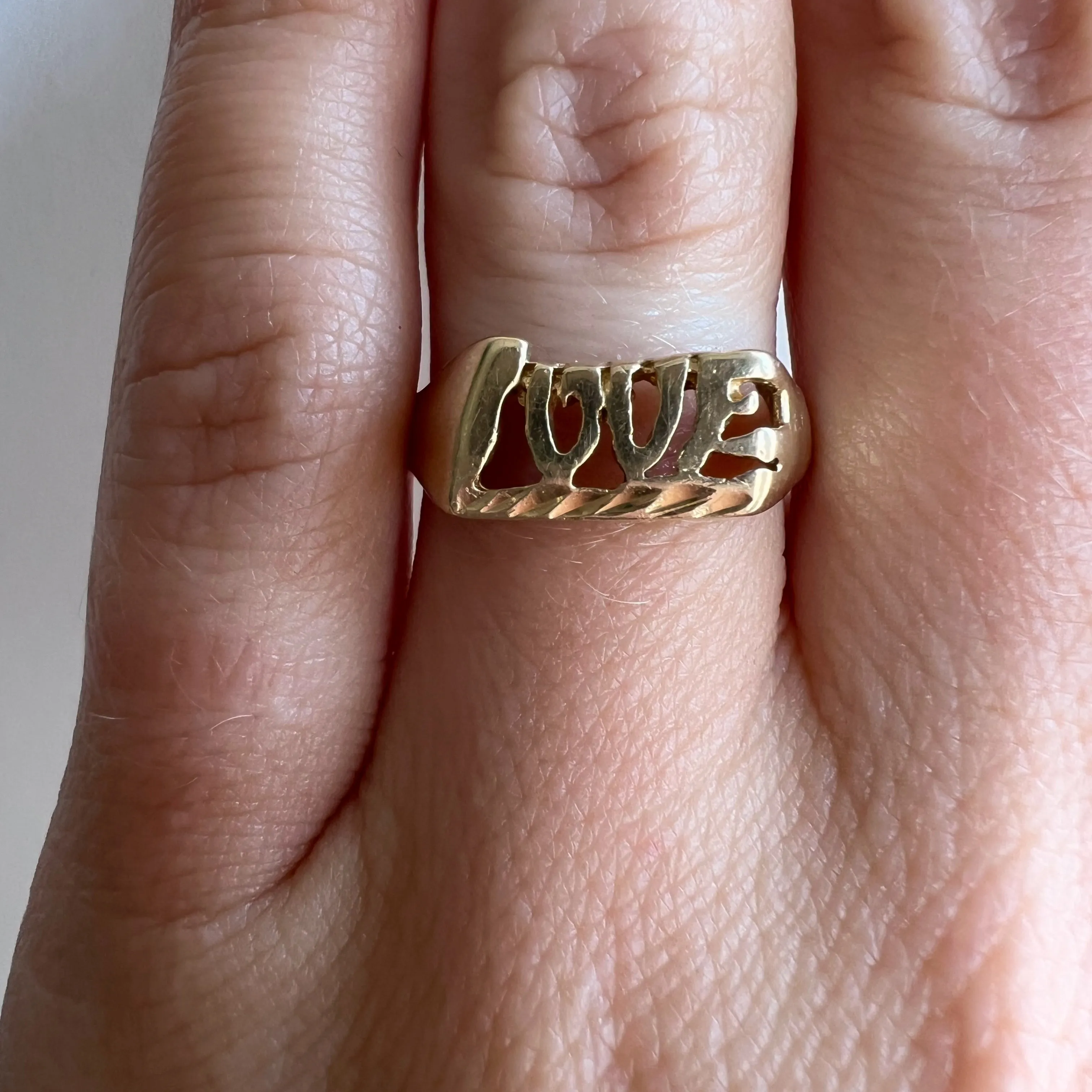 V I N T A G E // wearable LOVE / 14k yellow gold LOVE word ring / size 6.25