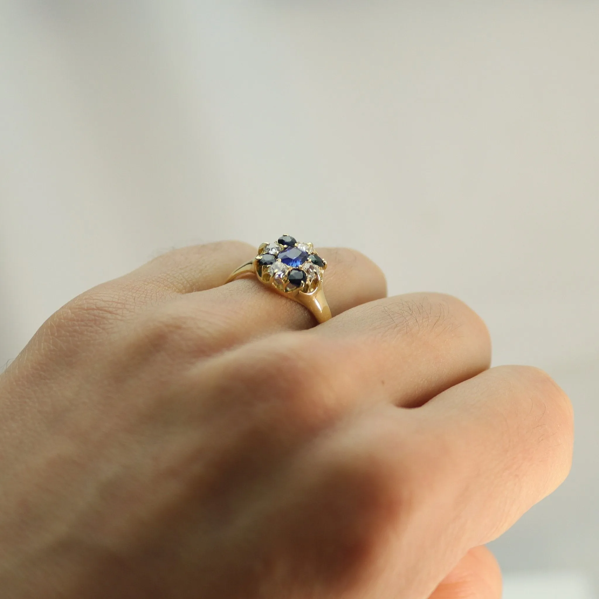 Victorian Sapphire and Diamond Cluster Ring