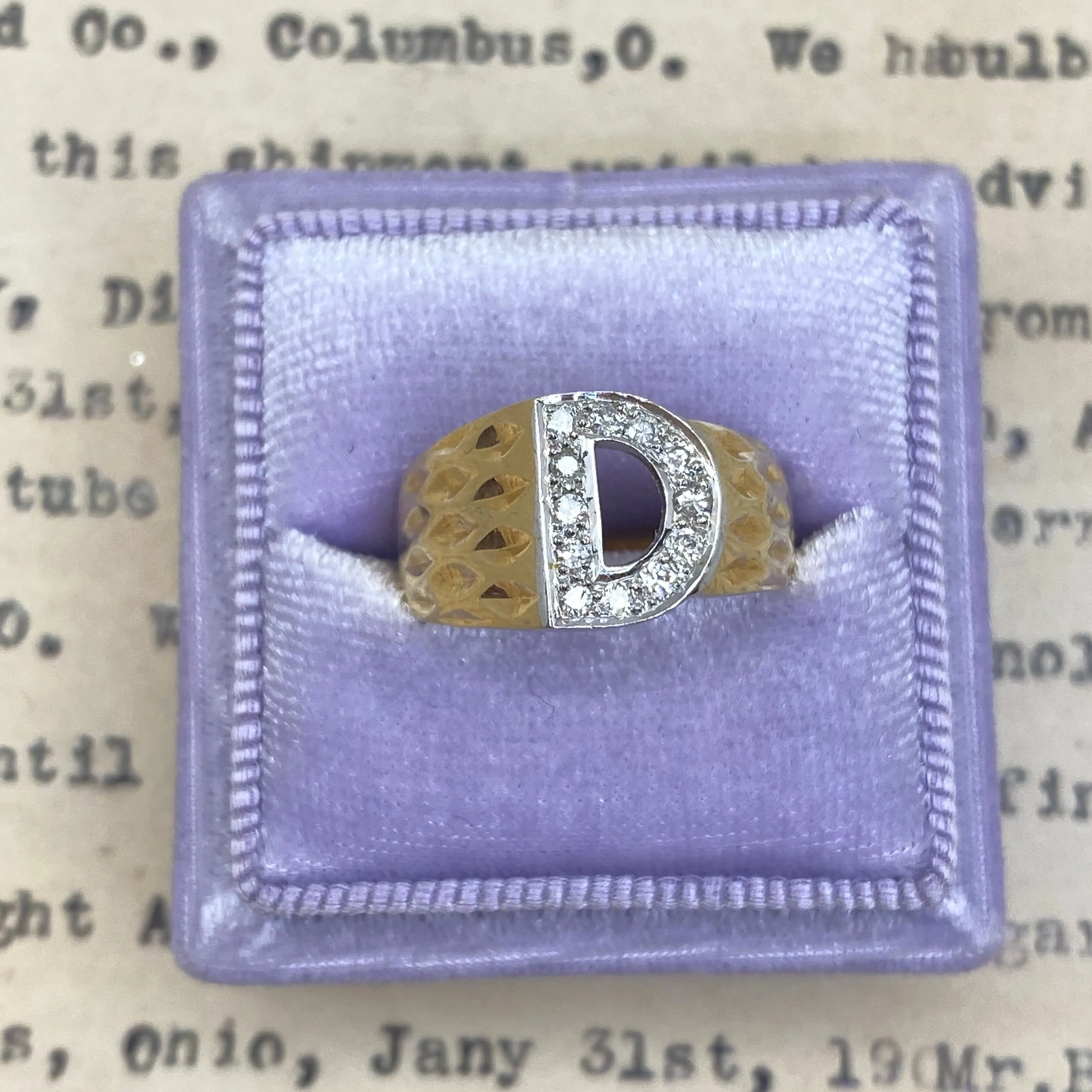 Exquisite Vintage 14K Gold Diamond Ring with Initial D Personalization