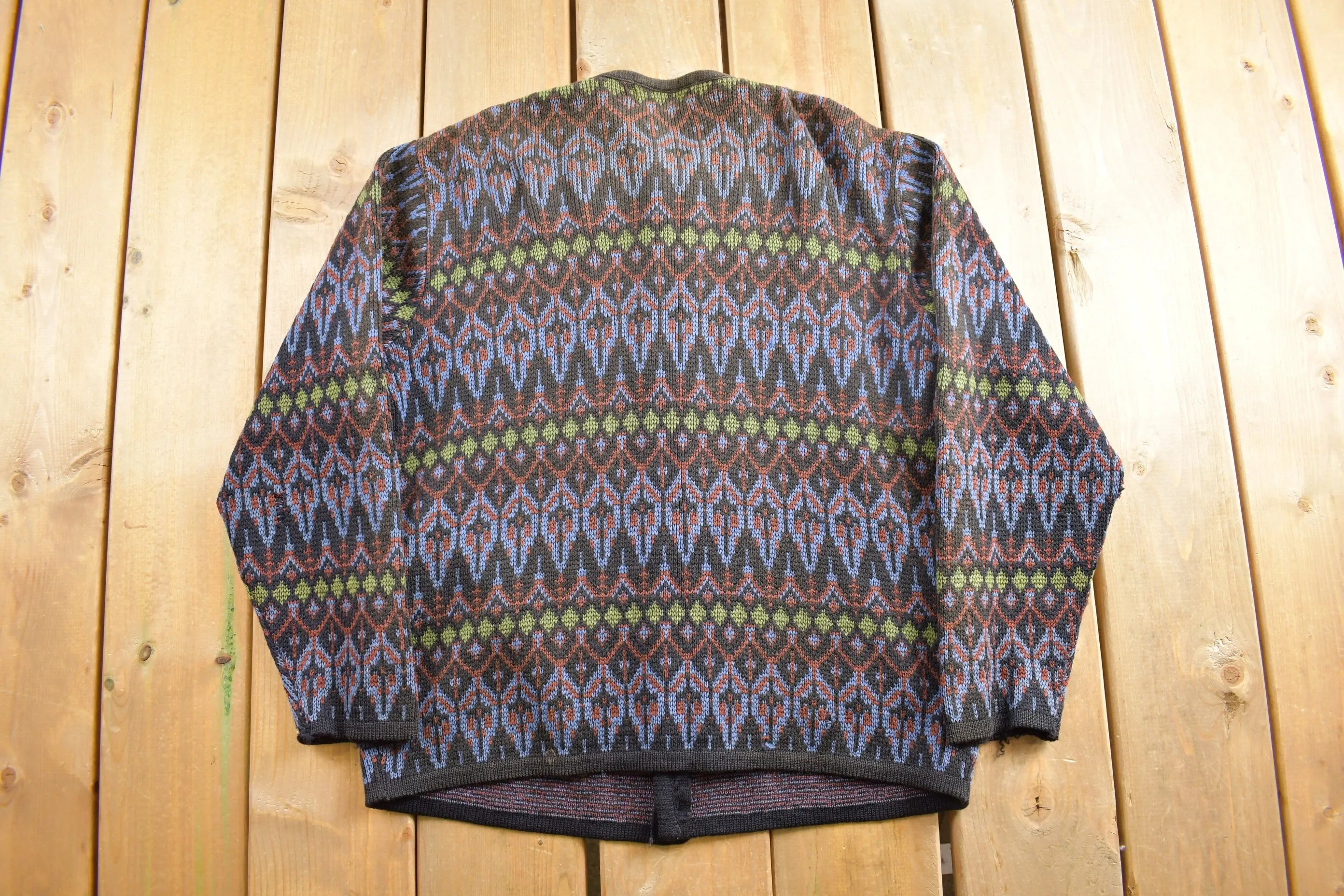 Vintage 1970s Warren Knit Cardigan Sweater / Pattern Knit / Vintage Cardigan / True Vintage / 70s Sweater / True Vintage Cardigan