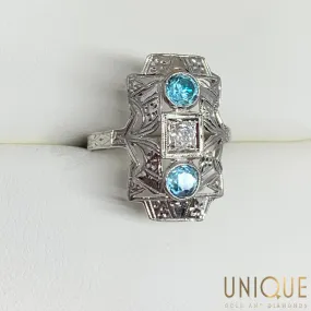 Vintage Lady's Blue Zircon & White Diamond Ring