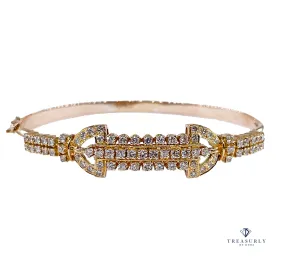 Vintage Late Art Deco 1.50ctw Diamond Bangle Hinged 18K Gold Bracelet