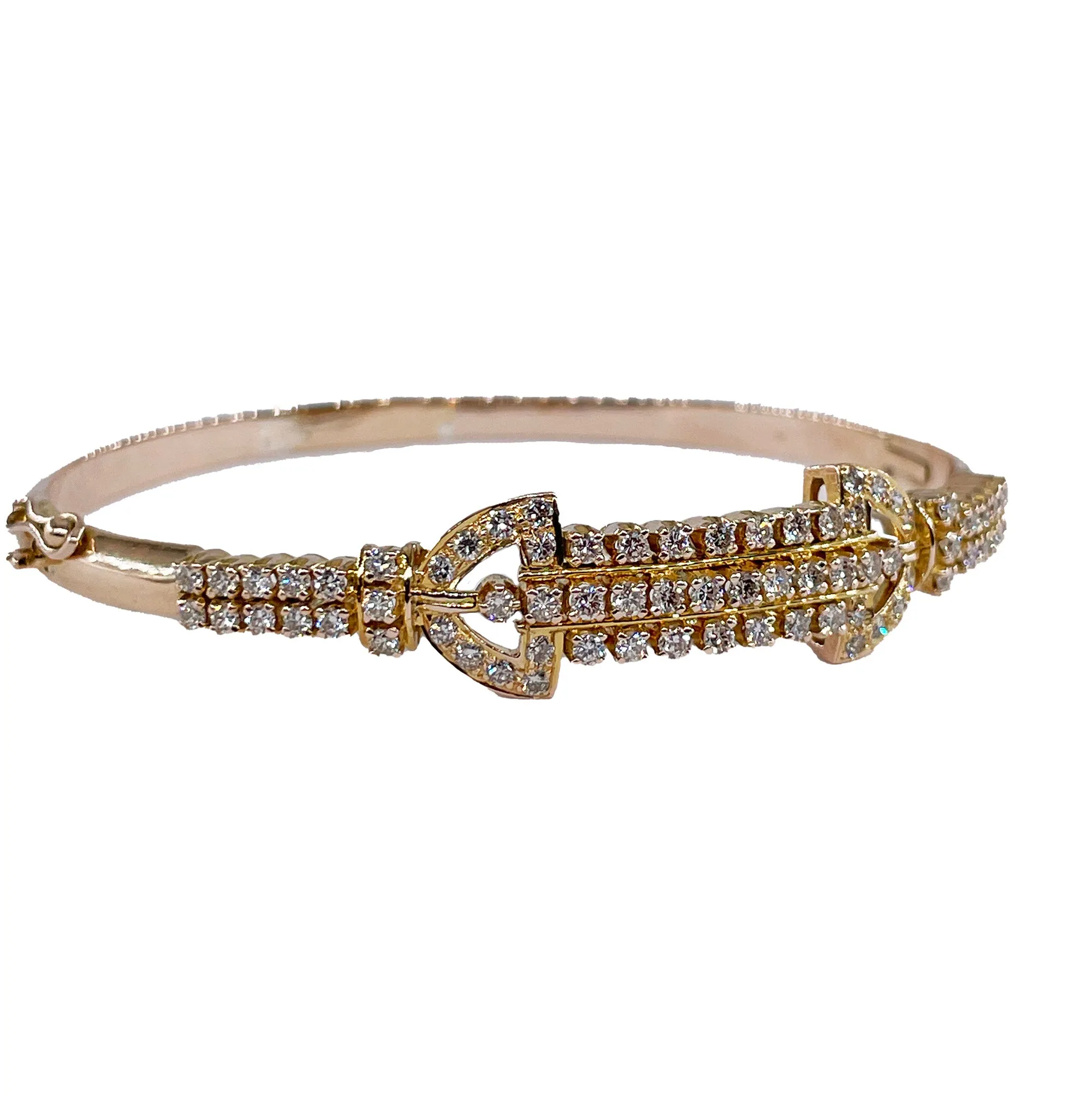 Vintage Late Art Deco 1.50ctw Diamond Bangle Hinged 18K Gold Bracelet