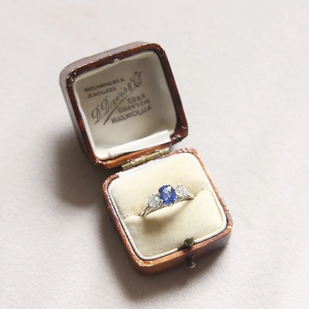 Vintage Style 1.14 Carat Sapphire and Diamond Three Stone